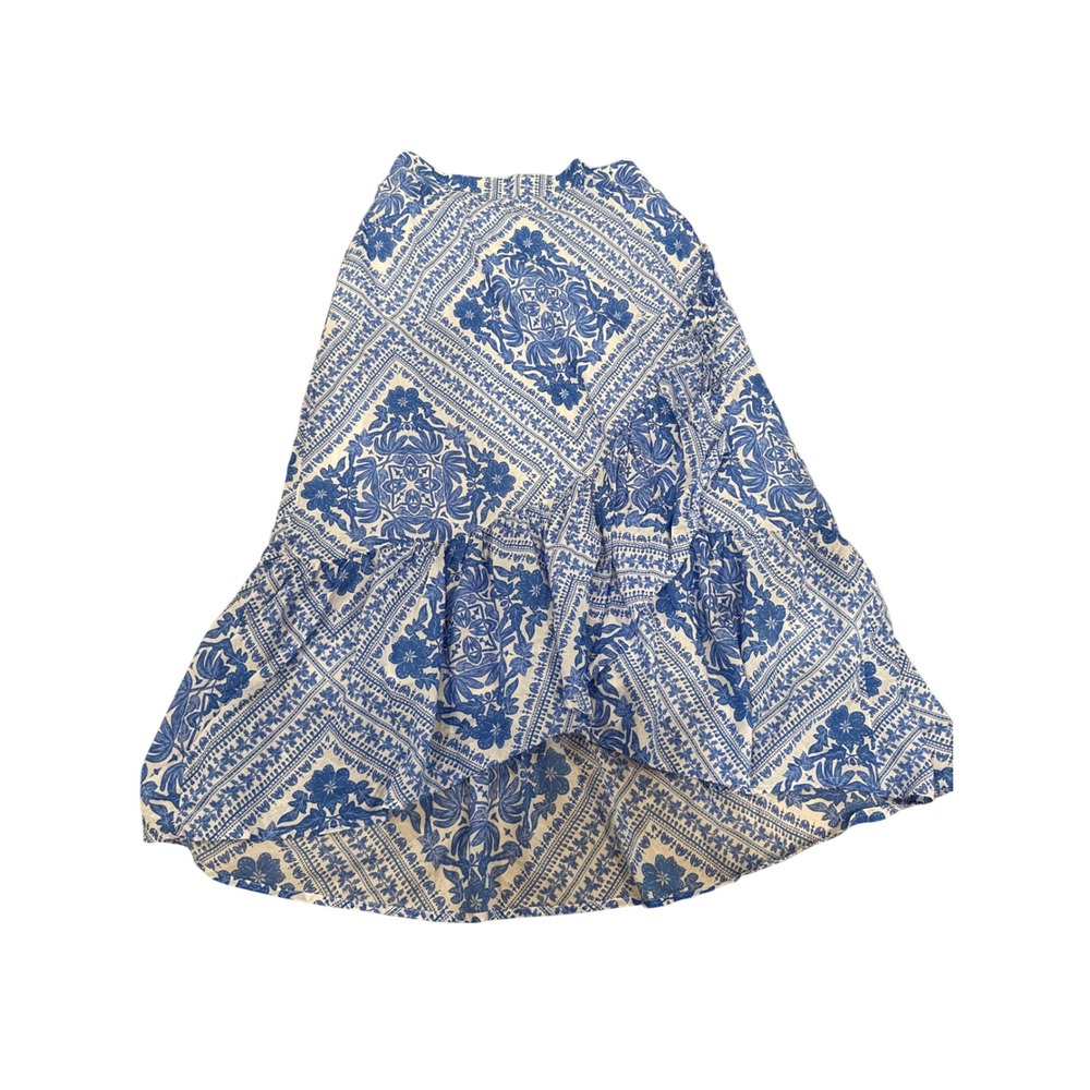 Vineyard Vines Blue White Tile Floral Smocked High Low Ruffle Midi Skirt Medium